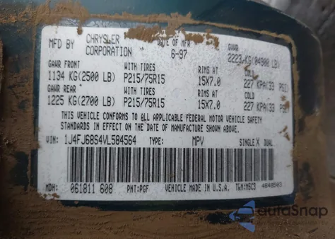 1997 Jeep Cherokee Sport z USA, uszkodzony, nr VIN 1J4FJ68S4VL584564